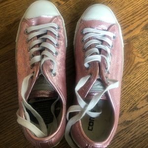 Rose gold baby pink sequin platform converse 7.5